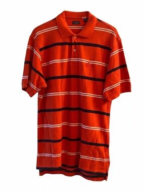 Izod polo men’s shirt size L. Beautiful Red with black & white stripes